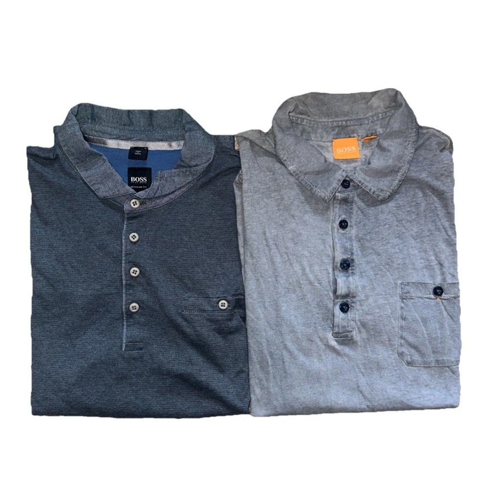 2 Men’s BOSS Hugo Boss Collared Polo Shirts Navy Medium Lightweight Henley Tees